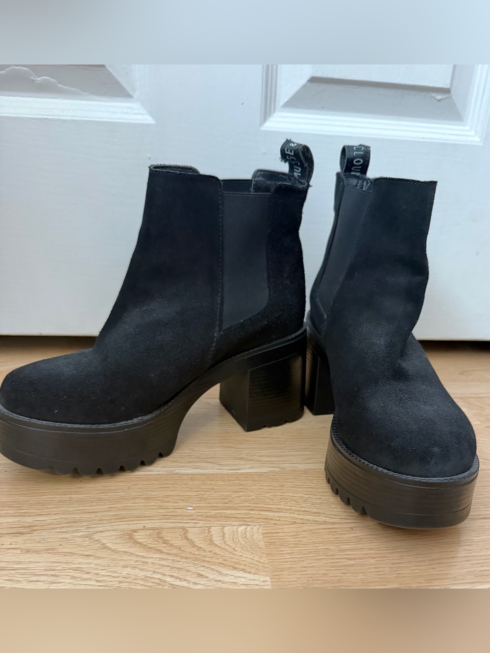 Musse & Cloud Black Suede Platform Chelsea Boots Chunky Lug Sole